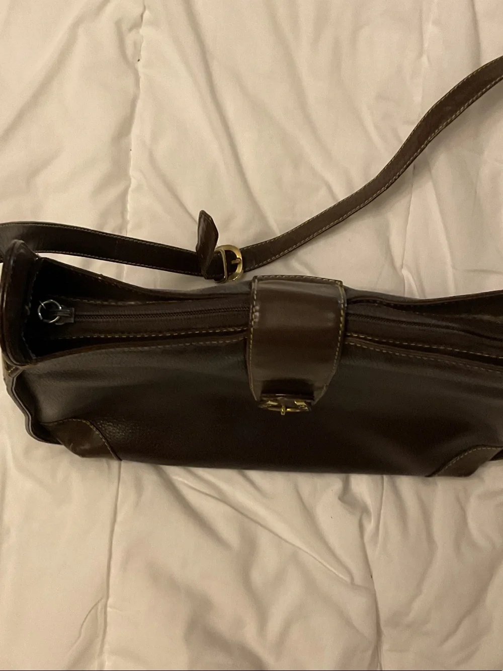 Classic Brown Leather Shoulder Bag with Gold Hardware